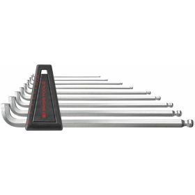   Hajlított hatszögkulcs készlet 90°– 100°, hosszú, gömbvégű fejjel és rövid szárral Krómozott 9