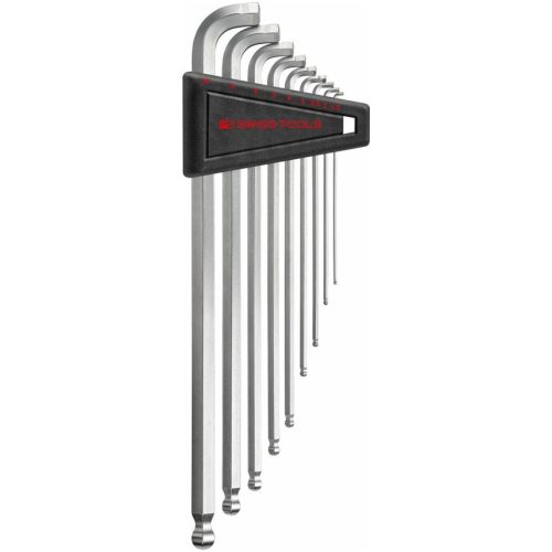 Hajlított hatszögkulcs készlet 90°– 100°, hosszú, gömbvégű fejjel és rövid szárral Krómozott 9