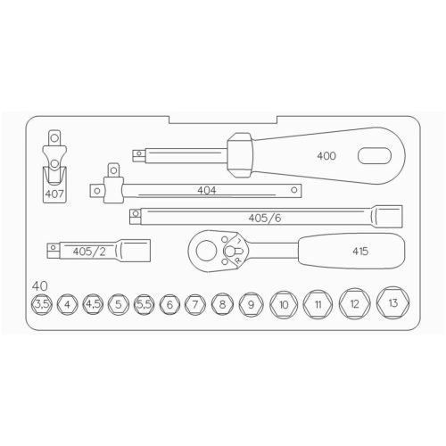 Dugókulcs készlet 1/4 col négyszög 19 darabos 6