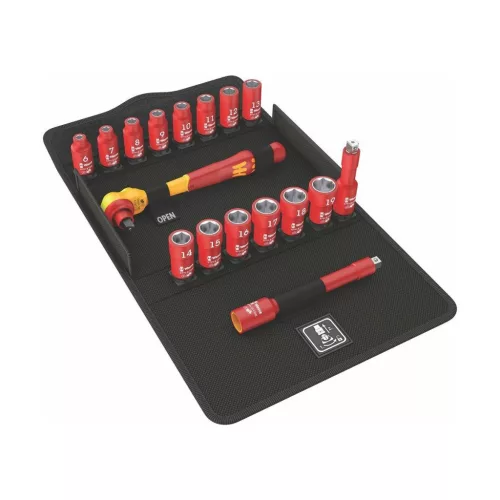 Dugókulcs készlet, 3/8 col négyszög, VDE szigetelt 17 darabos 6