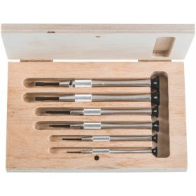   Órás csavarhúzó készlet, 6 darabos alumínium markolattal fa dobozban 6