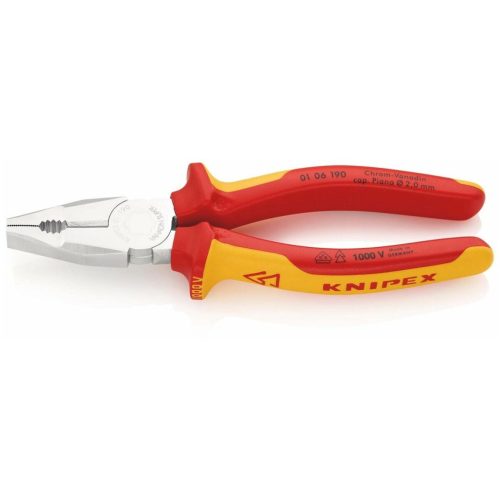 Knipex Vanádium kombinált fogó, krómozott VDE szerint szigetelt 190 mm