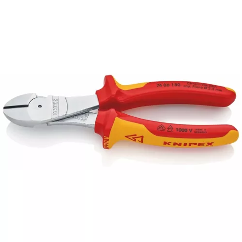 Knipex Erősített oldalcsípőfogó, krómozott VDE szerint szigetelt 180 mm