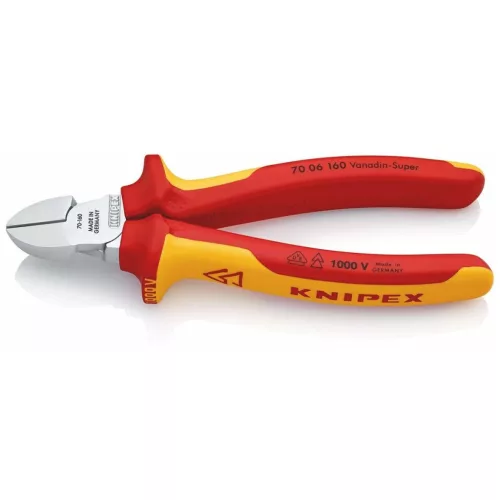 Knipex Oldalcsípőfogó, krómozott VDE szerint szigetelt 160 mm