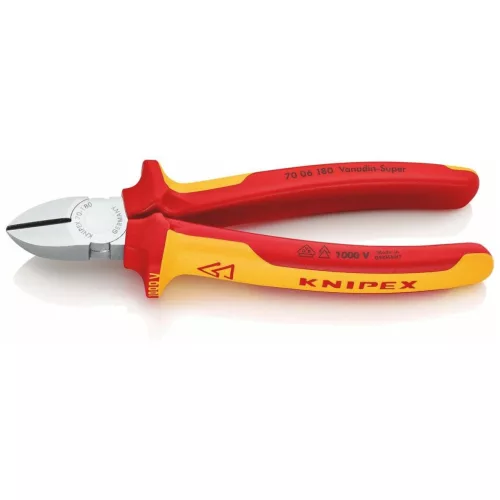 Knipex Oldalcsípőfogó, krómozott VDE szerint szigetelt 180 mm