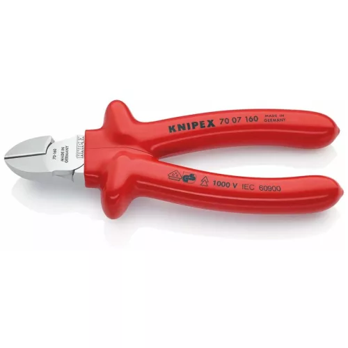 Knipex Oldalcsípőfogó, krómozott VDE merítéssel szigetelt 160 mm