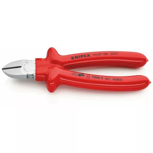 Knipex Oldalcsípőfogó, krómozott VDE merítéssel szigetelt 180 mm