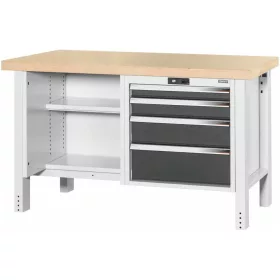   Munkapad, bal oldalon nyitott, jobb oldalon 4 fiók, bükk-multiplex munkalap 1500 mm