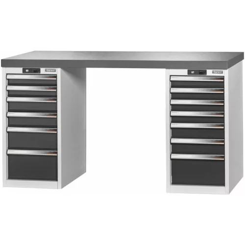 Garant GridLine Vario munkapad 2 db 16G házzal, magasság 850 mm, sötét Eluplan munkalap 1500/6+7 mm