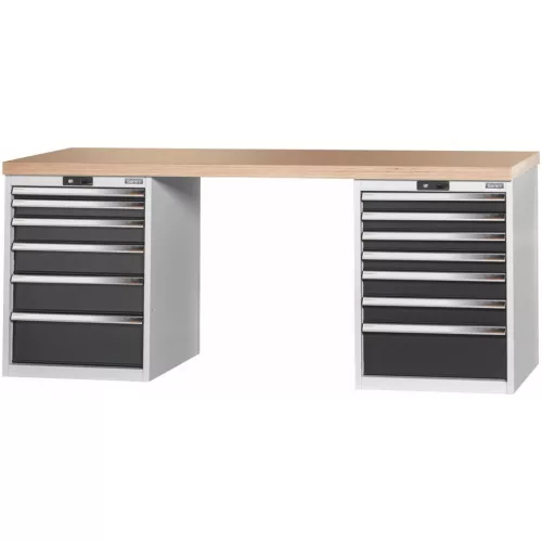 Garant GridLine Vario munkapad 2 db 24G házzal, magasság 850 mm, bükk-multiplex munkalap 2000/6+7 mm