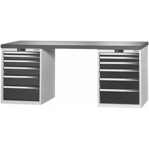 Garant GridLine Vario munkapad 2 db 24G házzal, magasság 850 mm, sötét Eluplan munkalap 2000/6+6 mm