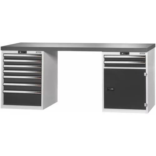 Garant GridLine Vario munkapad 2 db 24G házzal, magasság 850 mm, sötét Eluplan munkalap 2000/7+2T mm