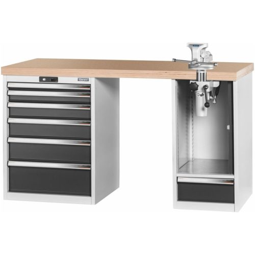 Garant GridLine Vario munkapad 2 házzal, billentő-magasságállítóval, magasság 850 mm, bükk-multiplex munkalap 1500/6+1T mm