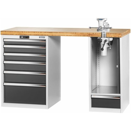 Garant GridLine Vario munkapad 2 házzal, billentő-magasságállítóval, magasság 950 mm, bambusz munkalap 1500/6+1T mm