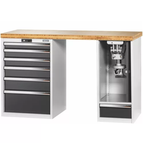 Garant GridLine Vario munkapad 2 házzal, billentő-magasságállítóval, magasság 950 mm, bambusz munkalap 1500/6+1T mm