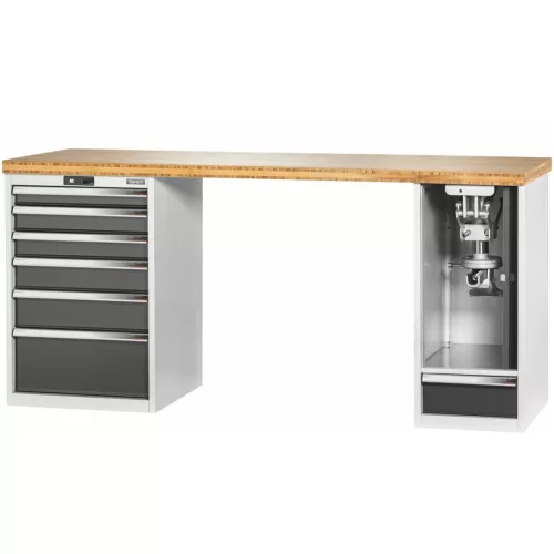 Garant GridLine Vario munkapad 2 házzal, billentő-magasságállítóval, magasság 950 mm, bambusz munkalap 2000/6+1T mm