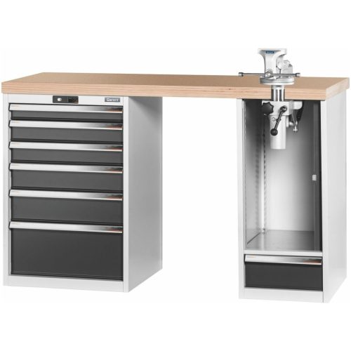 Garant GridLine Vario munkapad 2 házzal, billentő-magasságállítóval, magasság 950 mm, bükk-multiplex munkalap 1500/6+1T mm
