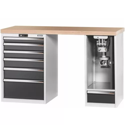 Garant GridLine Vario munkapad 2 házzal, billentő-magasságállítóval, magasság 950 mm, bükk-multiplex munkalap 1500/6+1T mm