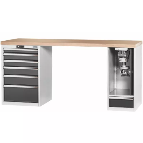 Garant GridLine Vario munkapad 2 házzal, billentő-magasságállítóval, magasság 950 mm, bükk-multiplex munkalap 2000/6+1T mm