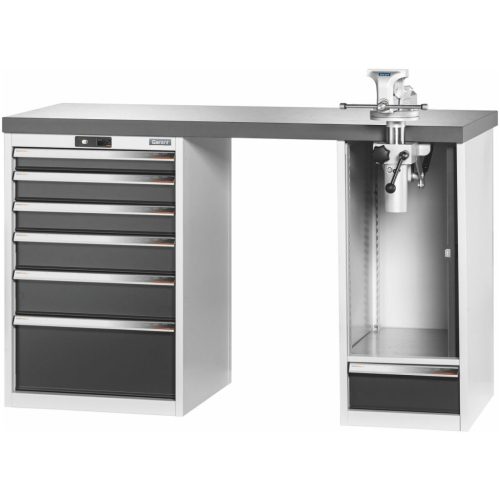 Garant GridLine Vario munkapad 2 házzal, billentő-magasságállítóval, magasság 950 mm, sötét Eluplan munkalap 1500/6+1T mm