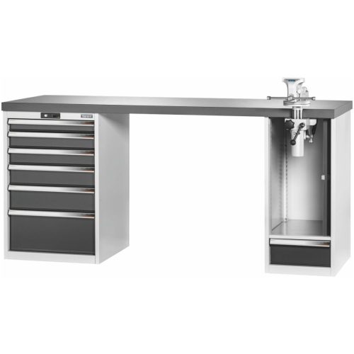 Garant GridLine Vario munkapad 2 házzal, billentő-magasságállítóval, magasság 950 mm, sötét Eluplan munkalap 2000/6+1T mm