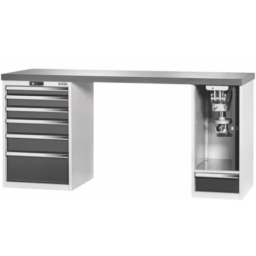 Garant GridLine Vario munkapad 2 házzal, billentő-magasságállítóval, magasság 950 mm, sötét Eluplan munkalap 2000/6+1T mm