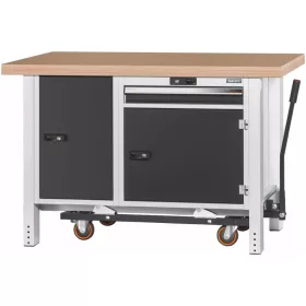   Munkapad futóművel, magasságállítóval és satuval, bükk-multiplex munkalappal 1250 mm