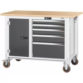   Gurítható munkapad, bal oldalon ajtó, jobb oldalon 5 fiók, bükk-multiplex munkalap 1250 mm
