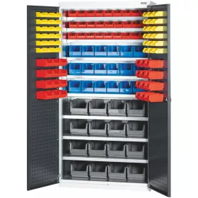   Polcos rendszerszekrény lemez szárnyas ajtókkal Tárolódobozokkal felszerelve 2000 mm