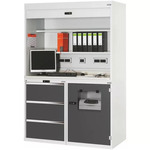 Office Station kompletten, szárnyas ajtó nyomtatófedéllel, 3 fiókkal  DE