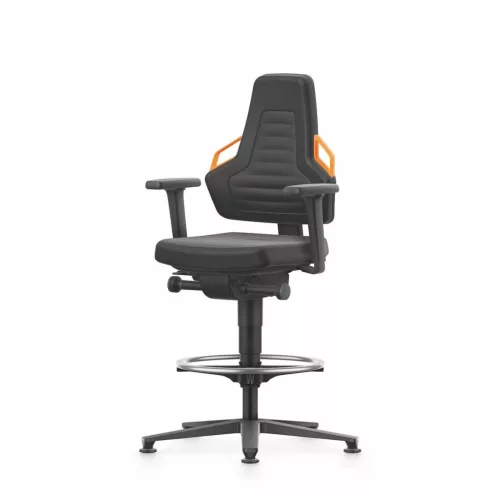 Munka forgószék, Supertec, talppal és lábtartó gyűrűvel, magas BLACK