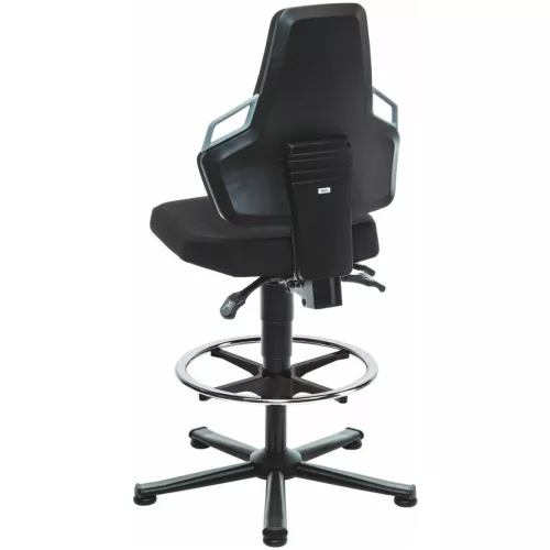 Munka forgószék, szövetkárpit, talpakkal és lábtartó gyűrűvel, magas BLACK