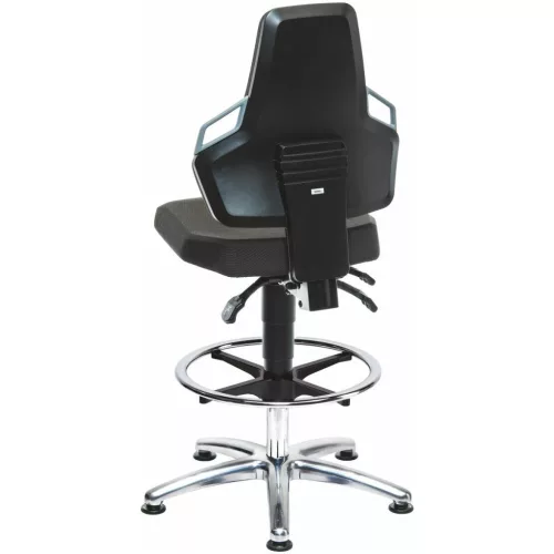 ESD munka forgószék, szövet kárpit, talppal és lábtartó gyűrűvel, magas BLACK
