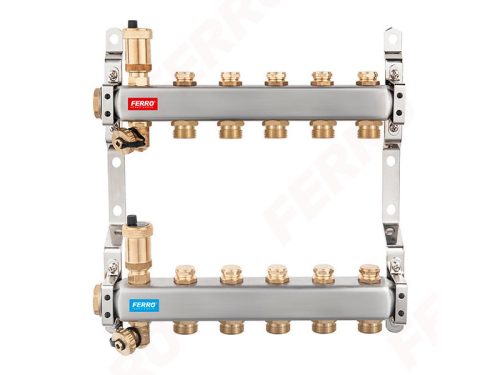 SN-ROU04S - Osztó-gyűjtő 4 körös RM, 1" - 3/4" légtelenítővel, töltő-ürítő szelep