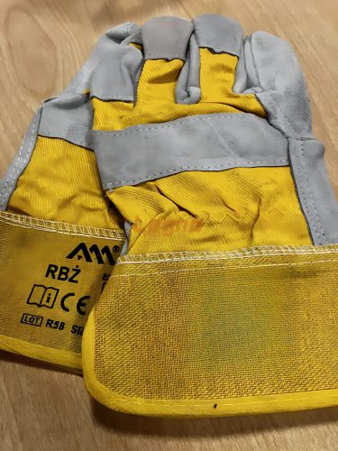 Kesztyű erősített bőr munkavédelmi rakodókesztyű sárga RBZ