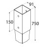 oszlophüvely beüthető  91 x 91 x 750 / 2 mm tűzihorganyzott (ET)