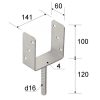 oszloptalp "U" betonozható  141 x 60 x 100 / 4 mm (szár 120mm) horganyzott (ET)