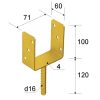 oszloptalp "U" betonozható  71 x 60 x 100 / 4 mm (szár 120mm) sárga horgany (ET)