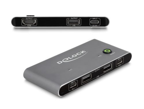 Delock USB-C -s KVM kapcsoló HDMI-hez 8K 60 Hz USB 2.0 csatlakozó felülettel