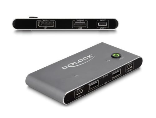 Delock USB-C -s KVM kapcsoló DisplayPort-hez 8K 30 Hz USB 2.0 csatlakozó felülettel