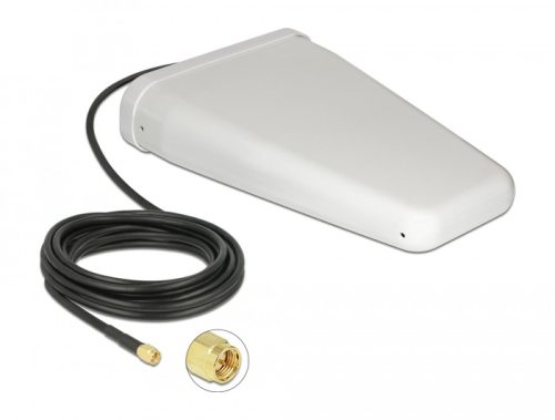 Delock LTE-antenna, SMA-csatlakozódugó, 7 - 9 dBi kétirányú, csatlakozókábellel (RG-58, 5 m), fehér,