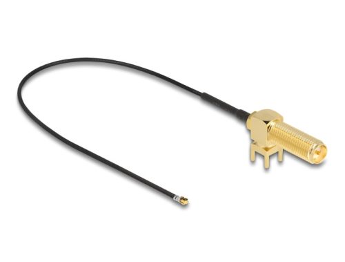 Delock Antenna kábel RP-SMA 90  PCB anya válaszfali csatlakozóval apa I-PEX Inc., MHF  4L-dugó 1.13 25 cm menethossz 15 