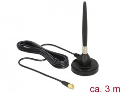 Delock GSM antenna SMA-dugó 3 dBi irányítatlan, rögzített, mágneses talppal és csatlakozókábellel (R