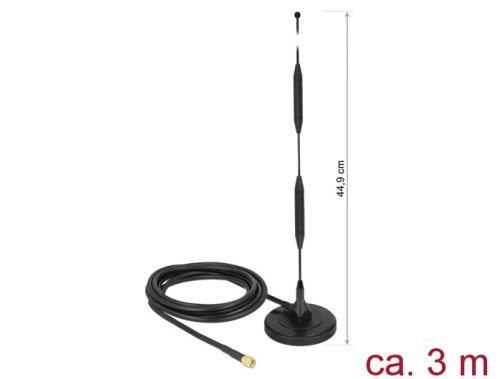 Delock LTE antenna SMA-dugó 5 dBi irányítatlan, rögzített, mágneses talppal és csatlakozókábellel (R