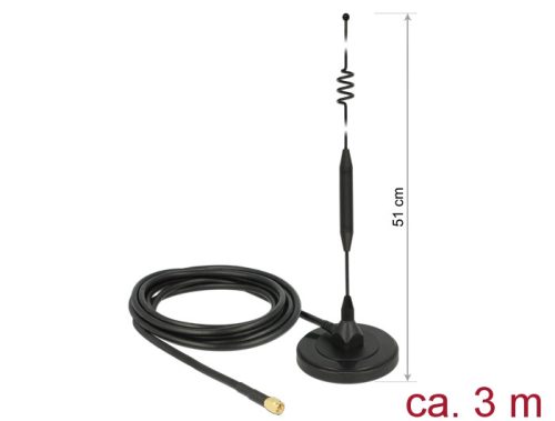 Delock LTE antenna SMA-dugó 6 dBi irányítatlan, rögzített, mágneses talppal és csatlakozókábellel (R