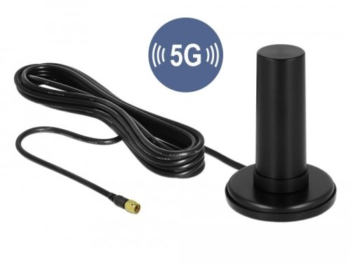 Delock 5G LTE antenna SMA-dugó 0 - 3 dBi irányítatlan, rögzített, mágneses talppal és csatlakozókábe