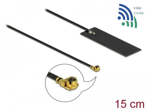 Delock WLAN 802.11 ac/ax/a/h/b/g/n Antenna, MHF  I csatlakozódugó, 2 - 4 dBi, 15 cm-es NYÁK-lap, bel