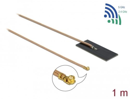 Delock WLAN 802.11 ac/ax/a/h/b/g/n Antenna, MHF  I csatlakozódugó, 0,5 - 1,2 dBi, RG-178 1 m-es NYÁK