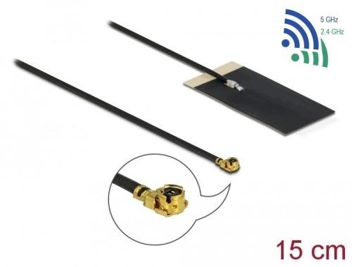 Delock WLAN 802.11 ac/ax/a/h/b/g/n Antenna, MHF  I csatlakozódugó, 2,7 - 3,0 dBi, 1.13 15 cm-es NYÁK