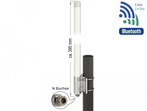 Delock WLAN kettős sávú 802.11 ac/ax/a/b/g/n Antenna N hüvely 6,2 - 8,0 dBi 39,5 cm átmérőjű, rögzít